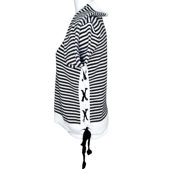 Cupio Black White Textured Stripe Long Sleeve Pullover Sweater Lace Up Sides - Picture 4 of 7